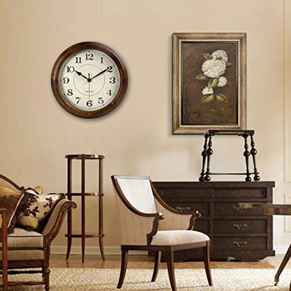 Kesin Wall Clock Wood 14 Inch Silent Wall Clocks Large Decorative | Battery Operated Non Ticking Analog Retro Clock for Living Room, Kitchen, Bedroom