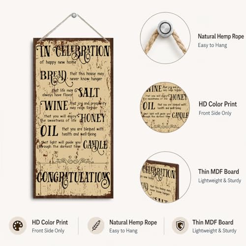 Housewarming Gifts-New Home Congratulations Plaque, Decorative Wood Hanging Sign, Farmhouse Kitchen Decor for New House, Closing Gifts for Home Buyers