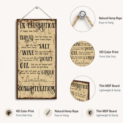Housewarming Gifts-New Home Congratulations Plaque, Decorative Wood Hanging Sign, Farmhouse Kitchen Decor for New House, Closing Gifts for Home Buyers