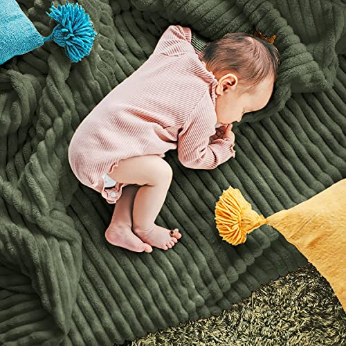 DISSA Fleece Blanket Throw Size – 51x63, Olive Green – Soft, Plush, Fluffy, Fuzzy, Warm, Cozy – Perfect Throw for Couch, Bed, Sofa - with Pompom Fringe - Flannel Blanket Throw Blanket - color: Olive Green, size: 51x63"