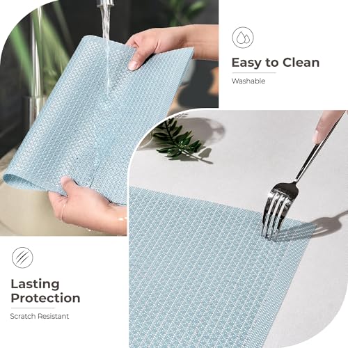 Leetaltree Woven Vinyl Placemats Set of 4, Mist Blue Sequin | Waterproof & Washable Dining Table Mats for Wedding, Anniversary, Daily Use, Hand-Cut, Easy to Clean - color: 00- Mist Blue Sequin, size: Set of 4