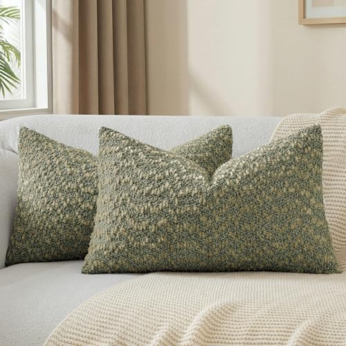 a moment Olive Green Pillow Covers Set of 2 with Plush Cluster Texture (12x20 Inch), Decorative Throw Pillows for Living Room, Couch Bed, Sofa, Cozy Accent Pillow Cases for Home Decor (No Inserts) - color: Olive Green, size: 20" x 12" (Pack of 2)