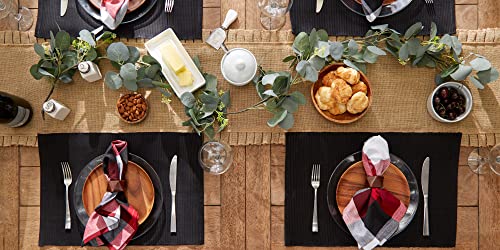 DII Basic Everyday Ribbed Tabletop 100% Cotton, Placemat Set, 13x19, Black, 6 Piece - color: Black, size: 13x19"