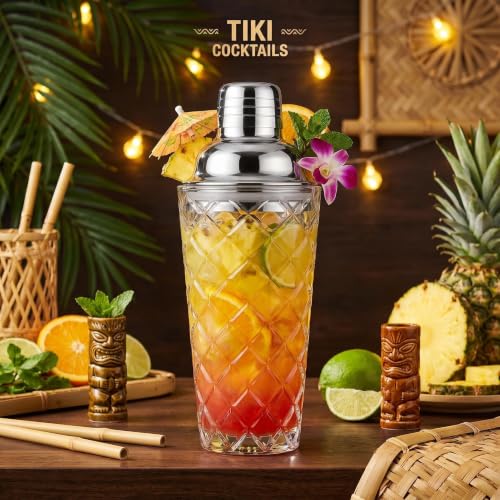 15oz Diamond-Cut Crystal Cocktail Shaker Clear Glass with Polished Stainless Steel Lid - Premium Bar Tool for Home Bartenders - Ideal for Cocktails, Mocktails, and More - color: Geometric Cocktail Tool