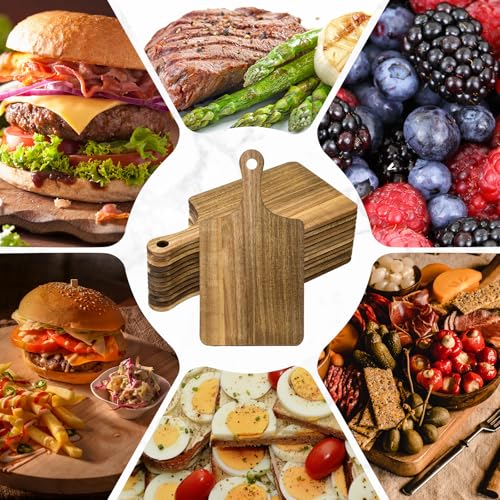 Zubebe 12 Pcs 13 x 7 Inch Acacia Wood Cutting Board with Handle | Charcuterie Board for Laser Engraving, Serving Chopping Board with Handle for Wedding Housewarming Mom Christmas Gift - size: 13"L x 7"W