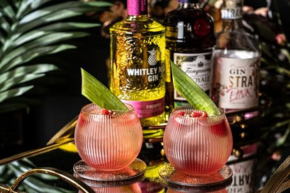 GLASSIQUE CADEAU Vintage Blush Pink Art Deco Gin and Tonic Glasses with Gold Rims | Set of 4 | 13.5 oz Stemless Crystal Balloons for Drinking Gin Cocktails | Retro Gift Goblets for Gin Lovers