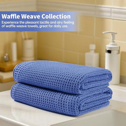 MICROFI New Microfiber Waffle Bath Towels, 2 Pieces, Soft, Absorbent, Fast Drying, Lint Free 430 GSM (30''x60''/76cm x 152cm) - color: Dark Blue