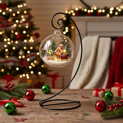 12 Pcs Ornament Display Stand 11 Inch Black Metal Stand for Hanging Glass Globe Terrariums, Witch Ball Festivals Wedding Ornament and Home Office Party Decor(Round) - style: Round