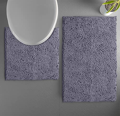 LuxUrux Bathroom Rugs Sets 2 Piece, Bathroom Rug Set, Soft Absorbent Chenille Bath Mat & Contour Toilet Rug, Non Slip, Quick Dry, Machine Washable Shaggy Bathroom Mats (Gray, 20"x30"+20"x20" U-Shaped) - color: Dark Grey, size: 2 Piece Set
