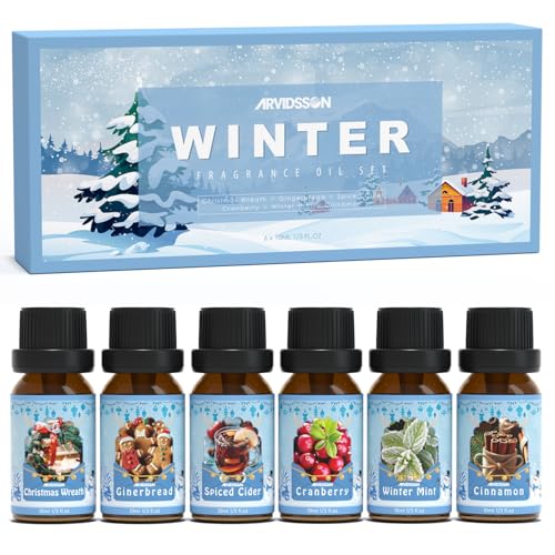 ARVIDSSON Winter Essential Oils Set, Holiday Fragrance Oil for Diffuser， Candle Making - Cinnamon, Christmas Wreath, Apple Cider, Gingerbread, Cranberry, Winter Mint Scented Oils for Home - color: Blue