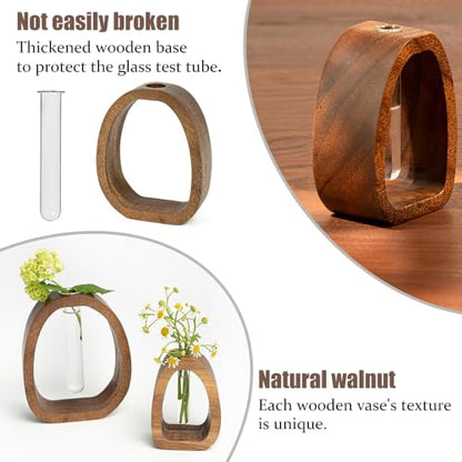 Solid Wood Frame Glass Test Tube Vase Desk Hydroponic Plant, Enhances Home and Office Environment, Small Size (Small) - size: Small Single Tube