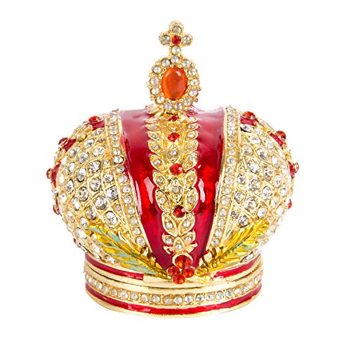 QIFU Hand Painted Enameled Gold Crown Style Decorative Hinged Jewelry Trinket Box Unique Gift for Home Decor - color: Crown 2