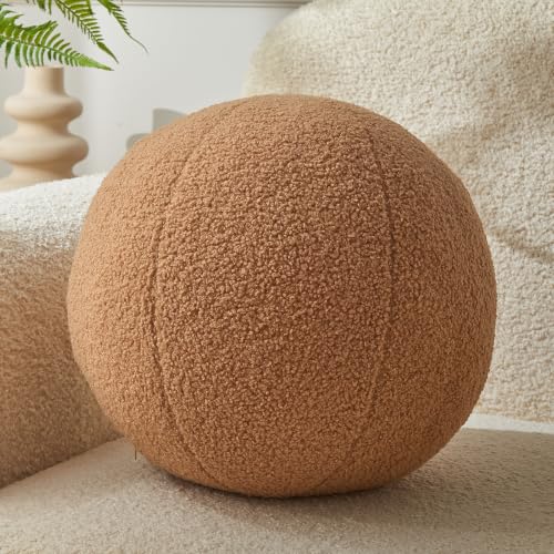 Ball Pillow,Khaki Round Throw Pillow 11.8 Inches | Decorative Pillows,Boucle,PP Cotton Fill,Sphere Shaped,Simple Modern,Nordic Style,for Couch Sofa Bedroom - color: Yellow Ball
