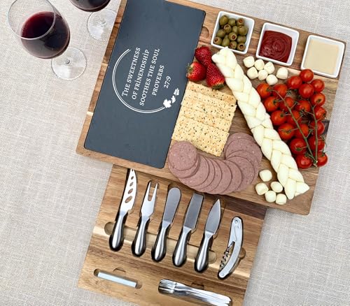 Luxury Acacia Charcuterie Board Gift Set – Engraved Slate Cheese Board with Utensils – Personalized Wedding, Anniversary & Holiday Gift - color: Design #27