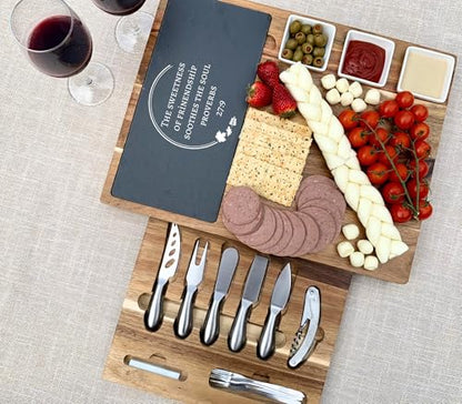 Luxury Acacia Charcuterie Board Gift Set – Engraved Slate Cheese Board with Utensils – Personalized Wedding, Anniversary & Holiday Gift - color: Design #27