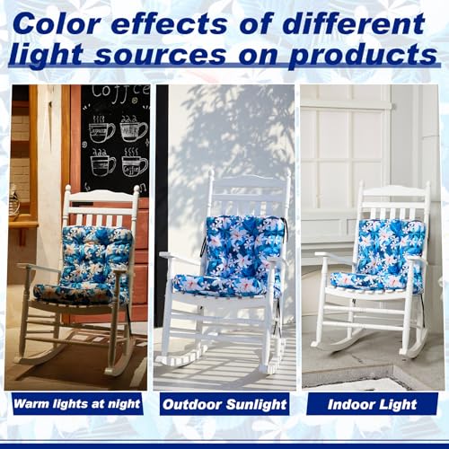 Hoteam 4 Set Outdoor Patio Chair Cushions 20 x 42 in Deep Seat Waterproof Patio Cushions Set for Furniture Replacement Removable Seat and Back (Blue Plumeria) - style: Blue Plumeria