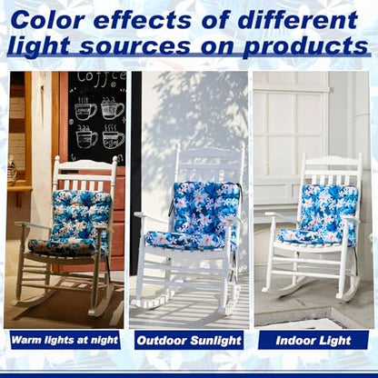 Hoteam 4 Set Outdoor Patio Chair Cushions 20 x 42 in Deep Seat Waterproof Patio Cushions Set for Furniture Replacement Removable Seat and Back (Blue Plumeria) - style: Blue Plumeria