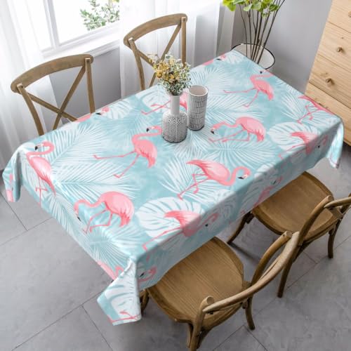 Worltoldb Flamingo Palm Leaf Tablecloths Polyester Table Cloth for Kitchen Dinning Table Washable Table Cover for Parties Wedding Picnic - color: White19
