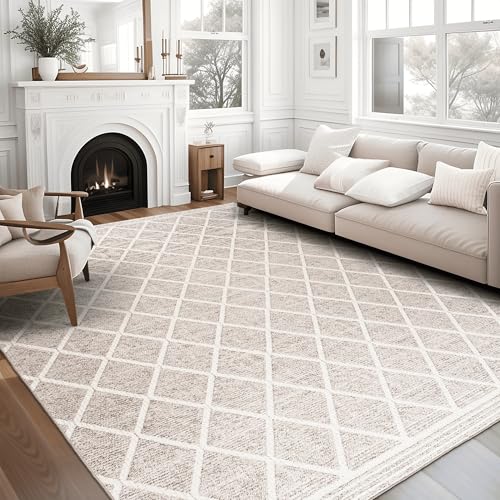 Machine Washable Area Rug Runner - Living Room Bedroom Bathroom Kitchen Entryway Office - Padded Low Pile Stain Resistant Premium - Boho Modern Farmhouse - Tessa - Beige Ivory 3' x 5' - color: Tessa - Beige Ivory, size: 3' x 5' (Rectangular)