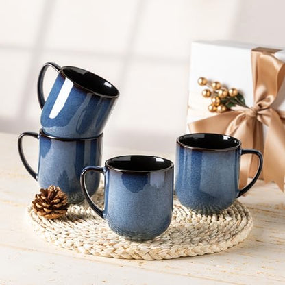 LERATIO Ceramic Coffee Mugs Set of 6,12oz Handmade Coffee Mugs Set | Large Handle for Cappuccino/Latte/Tea/Hot Cocoa,Oven &Dishwasher & Microwave Safe-Blue - color: reactive glaze-4