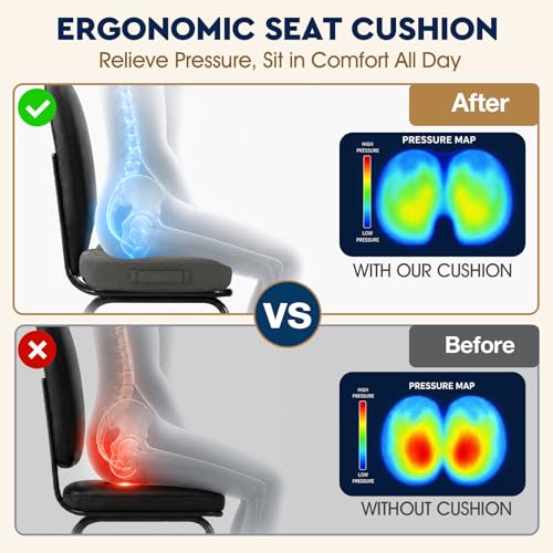 Seat Cushion - Memory Foam Sitting Pillow for Office Chair, Car Seat, Airplane, Bleacher - Sciatica & Hip & Coccyx Pain Relief Desk Chair Cushion for Long Sitting Office Workers, Car Drivers | for Car Seat, Airplane, Desk Chair - Sciatica & Hip & Coccyx P