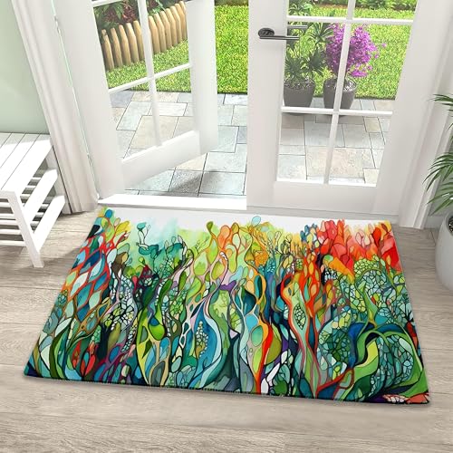 Welcome Mats Abstract Wild Flowers Indoor Front Door Mats for Home Entrance, Super Non-Slip Floor Mats for Home Entryway, Outdoor Welcome Mat, Easy Clean, 17x 30 inch - color: Abstract Wild Flowers