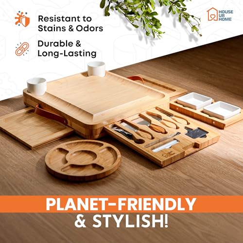 Bamboo Charcuterie Board Gift Set – Housewarming Gift for New Home, Wedding & Bridal Shower Gifts | Large Cheese Board with Hidden Drawers, Knives & Bowls | Perfect for Couples, Hosts & Housewarming