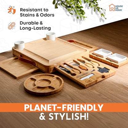 Bamboo Charcuterie Board Gift Set – Housewarming Gift for New Home, Wedding & Bridal Shower Gifts | Large Cheese Board with Hidden Drawers, Knives & Bowls | Perfect for Couples, Hosts & Housewarming