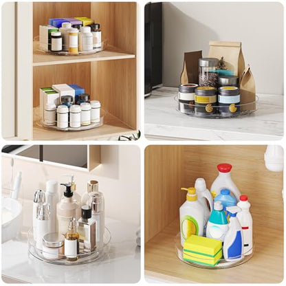 2 Pack 10 Inch Lazy Susan Turntable Organizer, Clear Rotating Spice Rack for Cabinet, Pantry, Kitchen Countertop and Fridge, Non-Slip Acrylic Spinning Tray for Bathroom Vanity - size: 10inch - 2 Pack