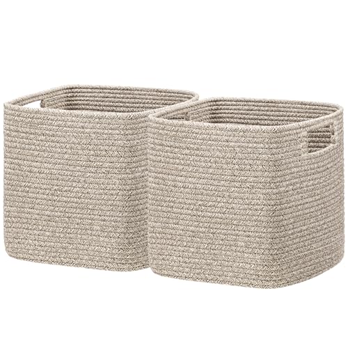 UBBCARE Storage Cubes 11 Inch, Cotton Rope Woven Baskets for Organizing, Cube Storage Bin for Baby Nursery, 2-Pack Square Toy Storage Baskets for Shleves Organizer, Closet, Kidsroom, All Browm - color: Mix-brown, size: 2Pack-11 X 10.5 X 10.5 Inch