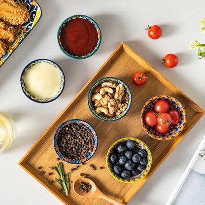 vancasso SIMI 2.7 Oz Ceramic Dipping Bowls Set of 6, Bohemian Sauce Bowls | For Soy Sauce, Sushi, Dips, and Condiments, Microwave and Dishwasher Safe, 3 Inch Mini Dishes, Bohemian Design