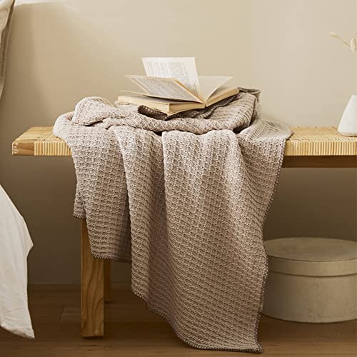 Cotton Waffle Weave Throw Blanket Soft Cozy Waffle Knitted Bed Throws for All Season, Lightweight Reversible Throw Blankets for Sofa Couch Bed (Beige,63"x51") - color: Beige