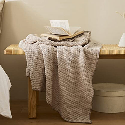 Cotton Waffle Weave Throw Blanket Soft Cozy Waffle Knitted Bed Throws for All Season, Lightweight Reversible Throw Blankets for Sofa Couch Bed (Beige,63"x51") - color: Beige