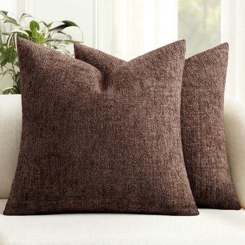 MIULEE Fall Couch Pillow Covers Textured Chenille 18x18 Beaver Fur | Set of 2 Soft Luxurious Decorative Throw Pillow Covers Autumn Cozy Pillowcases Home Decor Living Room Cushion Sofa Bed - color: Beaver Fur, size: 18" x 18" (Pack of 2)