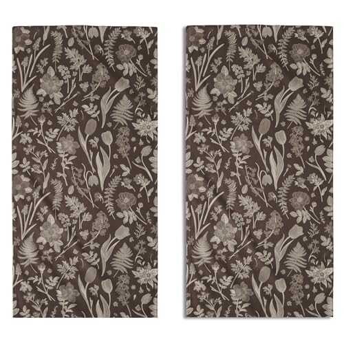 Dark Brown Spring Floral Hand Towels for Bathroom Set of 2 Flower Leaves Vintage Botanical Print Seasonal Decorative Handtowels Soft Absorbent Bath Towel for Home Guest Room Hotel Gym Spa - color: Dark Brown