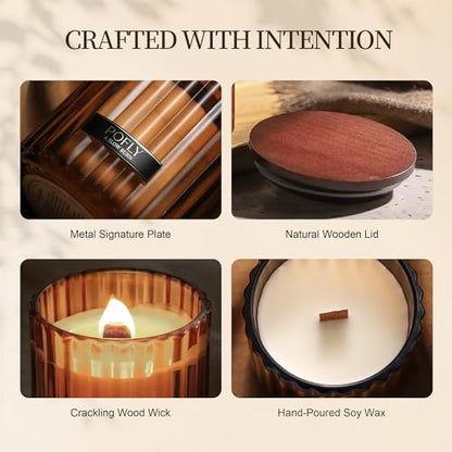 Roasted Coffee Scented Candle, 5.29 oz Soy Wax Blend for Home | Rich Roasted Coffee scent in hand-poured soy wax blend, ribbed amber glass, solid wood lid and metal plaque for home decor