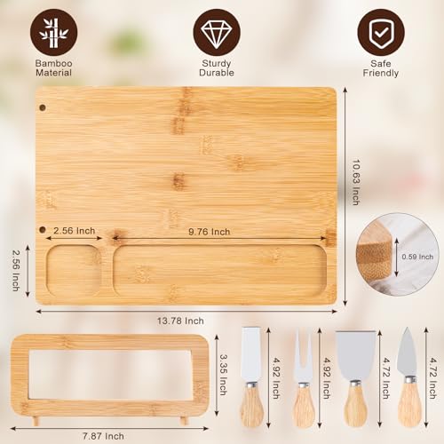 AISOSO Charcuterie Boards,Personalized Bamboo Cheese Board Set with 4 Knife | Lightweight and Elegant Serving Platter Accessories for Entertaining Party Picnic, Housewarming and Wedding
