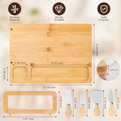 AISOSO Charcuterie Boards,Personalized Bamboo Cheese Board Set with 4 Knife | Lightweight and Elegant Serving Platter Accessories for Entertaining Party Picnic, Housewarming and Wedding