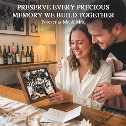 9x9 Wooden Wedding Shadow Box Frame - Mr and Mrs Est 2026 Memory Box Display Case with Clear Acrylic Window for Keepsakes, Dried Flowers, Photos - Bridal Shower, Engagement Gifts for Couples
