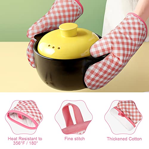 AUAUY Pink Oven Mitts, Kitchen Mittens, 392F Heat Resistant Non-Slip Gloves for Cooking, Baking, BBQ, Grilling - Cotton Infill, 1 Pair - color: Light Pink
