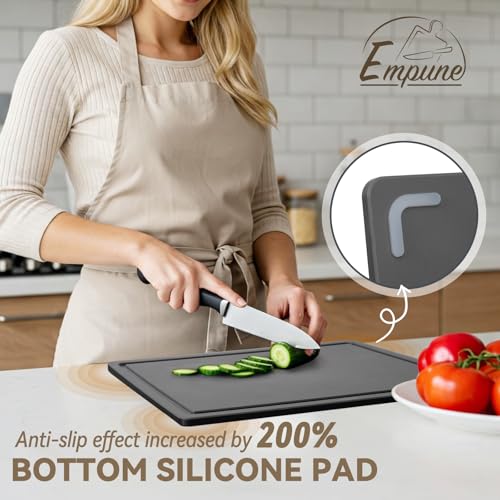 Empune 3-Piece Plastic Cutting Boards for Kitchen - Thick & Non-Slip Chopping Board Set with Juice Grooves, Dishwasher Safe, BPA Free, Includes Large & Small Sizes, Gray - color: Gray