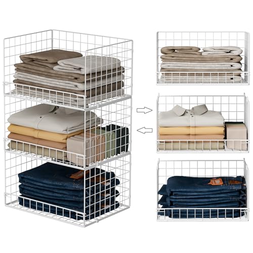 Yociyoga Closet Organizers and Storage Basket- 3-Tier Stackable Storage Bins, Foldable Closet Shelf Organizer Basket, Stackable Clothes Organizers Shelves for Home Organizer System(Patent 30022416) - color: White, size: 11.8"x 15.7"x 25.9"(D*W*H)