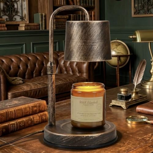 Vintage Industrial Candle Warmer Lamp for Home Decor - Height Adjustable with 2-6H Timer & Dimmer, Dimmable Wax Melt Warmer Compatible with Yankee Candle Jars - color: Bronze Timer & Dimmer