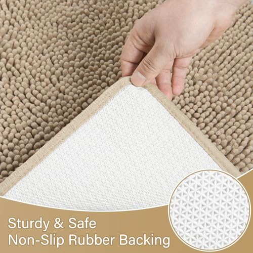 Bathroom Rug Sets 2 Piece, 20"x20" U-Shaped & 21"×34", Beige | Toilet Mat Non Slip Bath Mats Floor Set, Washable Bath Rug Set, Absorbent Soft Bathroom Rug - color: Beige