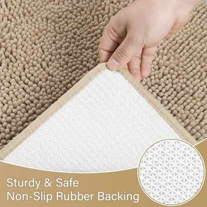 Bathroom Rug Sets 2 Piece, 20"x20" U-Shaped & 21"×34", Beige | Toilet Mat Non Slip Bath Mats Floor Set, Washable Bath Rug Set, Absorbent Soft Bathroom Rug - color: Beige
