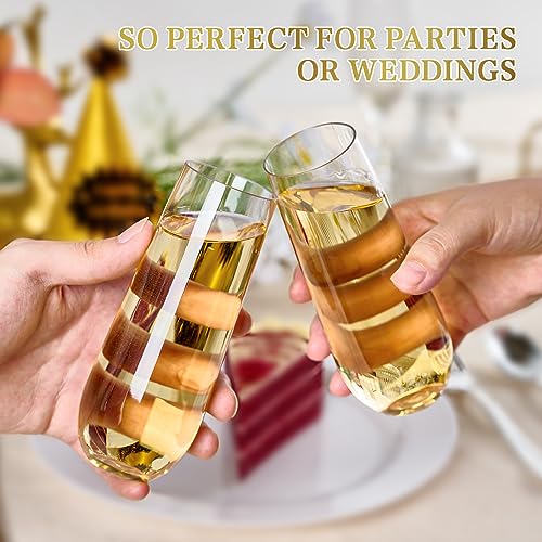 FOCUSLINE 24 Pack 9 Oz Clear Plastic Champagne Flutes, Stemless Plastic Champagne Glasses Clear, Heavy Duty Toasting Glasses, Shatterproof and Disposable Cups Perfect For Any Party - color: Clear Plastic Champagne Flutes