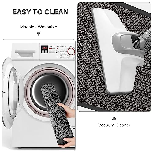 eqivei Kitchen Rugs Non Skid Washable Set of 2 PCS, Absorbent Runner Rugs for Kitchen, Farmhouse Weave Floor Mats in Front of Sink, 17.3"x 47"+17.3"x 29" (Inky) - color: Inky