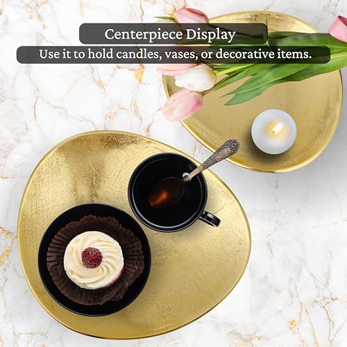 Oval Metal Serving Trays | Stylish Vanity Organizer or Catchall Valet Display | Handmade Metal Platter for Vanity Organizer Tray for Camping, BBQ, Party, Buffet, Appetizer (Gold)
