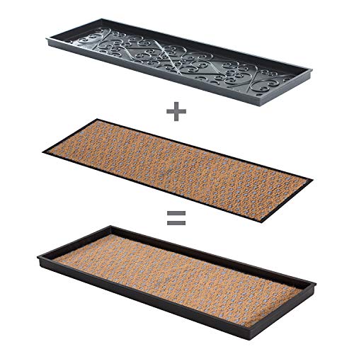 Anji Mountain AMB0BT2F-007 Black Rubber Boot/Shoe Tray with Coir, Fits 2 Pair (24.5" Wide), Tan & Blue Insert - color: Tan and Blue Insert, size: 24" x 14" x 1.5"