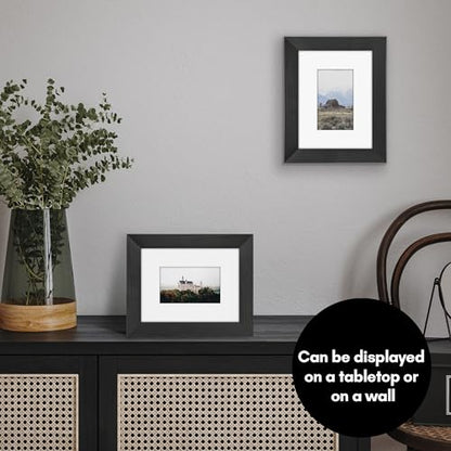 Americanflat 6x8 Picture Frame - Matted to 3x5 - Engineered Wood - Black | Shatter-resistant glass, wall or tabletop display with included easel, sawtooth hangers included - color: Black, size: 6x8